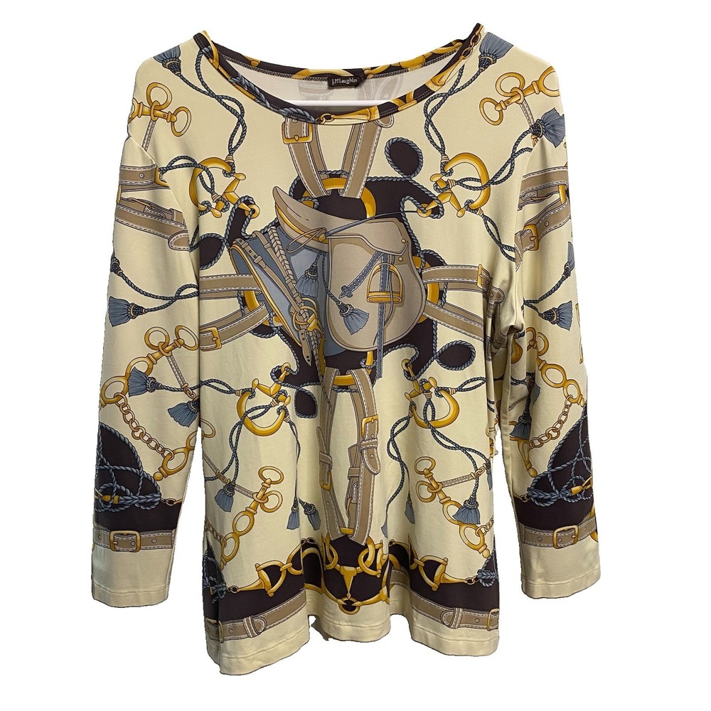 J. McLaughlin Women's Signature Shirt Equestrian Tunic Top Nautical Ivory/Blue L